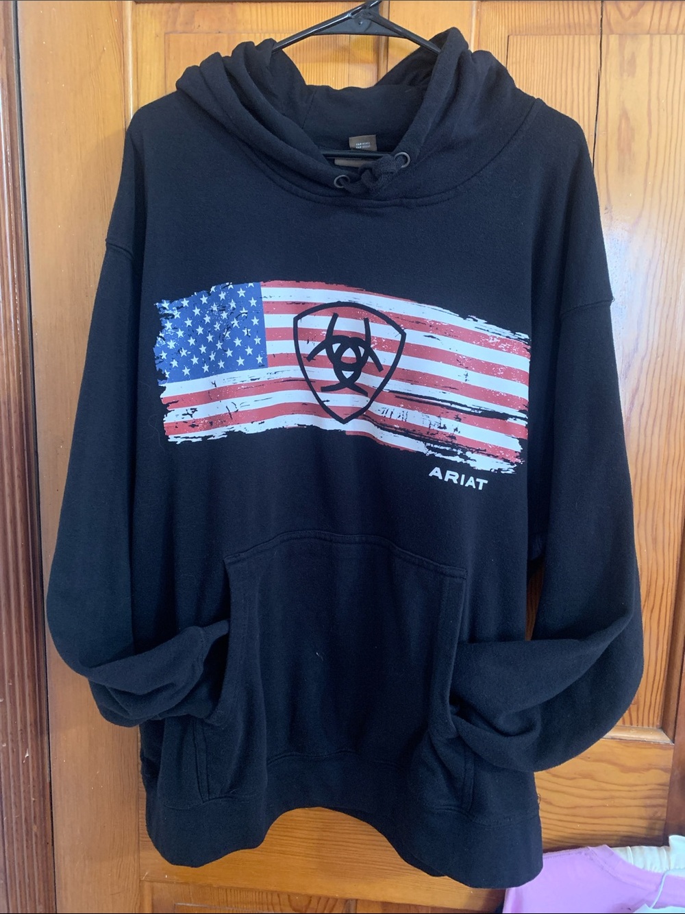 Ariat Black Hoodie with American Flag and Shield Graphic